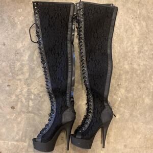 Black lace platform boots